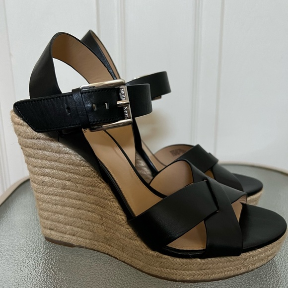MICHAEL Michael Kors Shoes - MICHAEL Michael Kors Black Leather Viola Espadrille Sandals Size 8.5